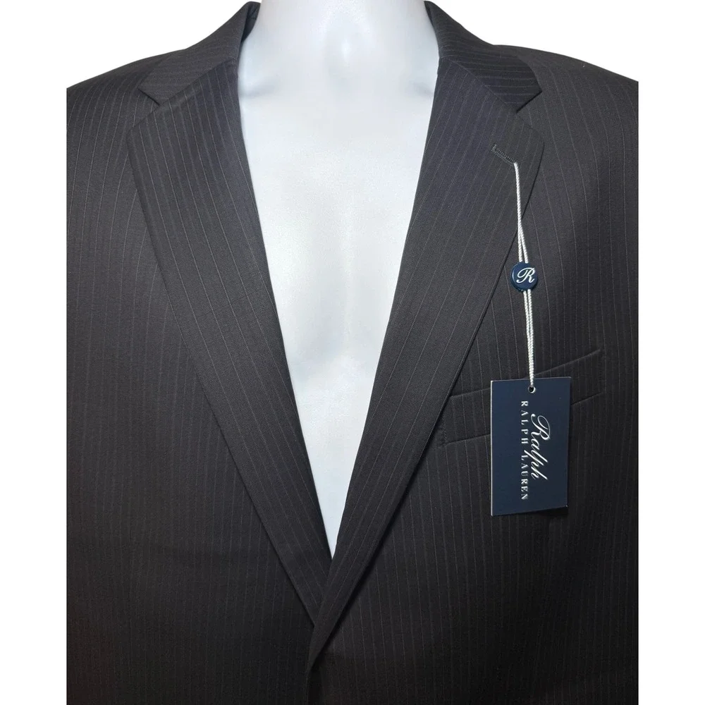Ralph Ralph Lauren Mens 44L Pinstripe Blazer 100% Wool Jacket Black 2‎ Buttons